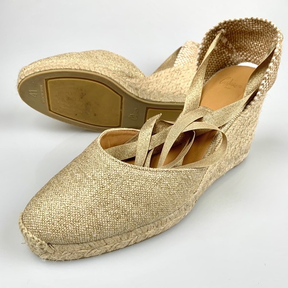 NIB CASTANER Carina Linen Wedge Espadrille Sandals Size 41 - Picture 7 of 12